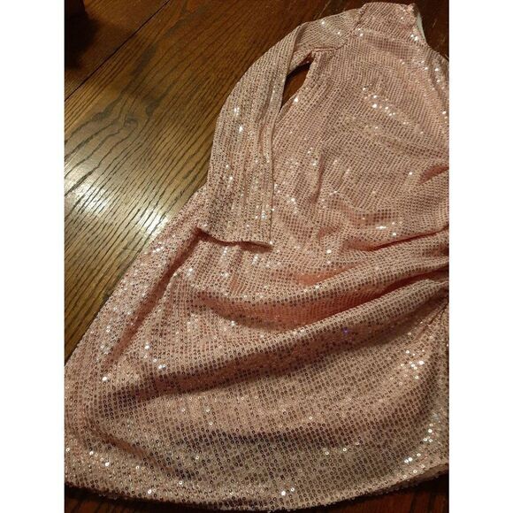 New Medium Eilly Bazar Pink Sequin One Shoulder Bodycon Ruched Party Dress NWT - Picture 3 of 7